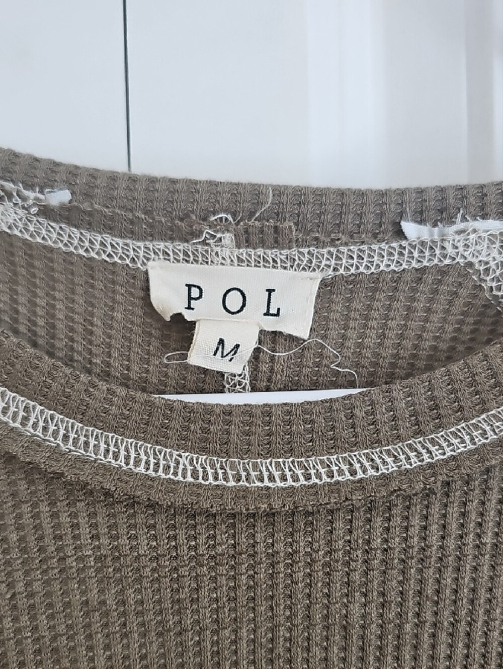 POL Olive Green Waffle Knit Crewneck Top - Picture 2 of 6